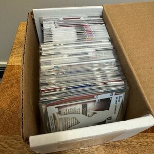 Box of metallic football trading cards. Half include sleeves! 2020/2021